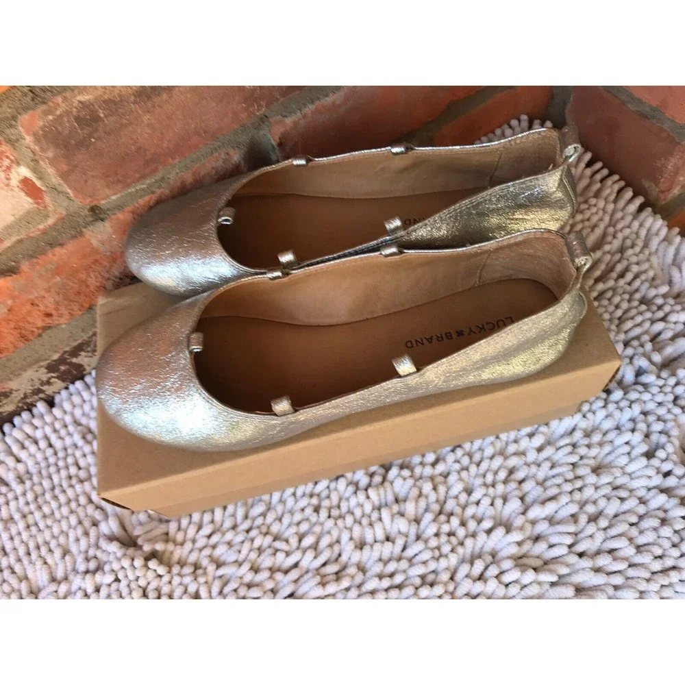 Lucky Brand girls ballet metallic silver 4 M youth big girls shoes